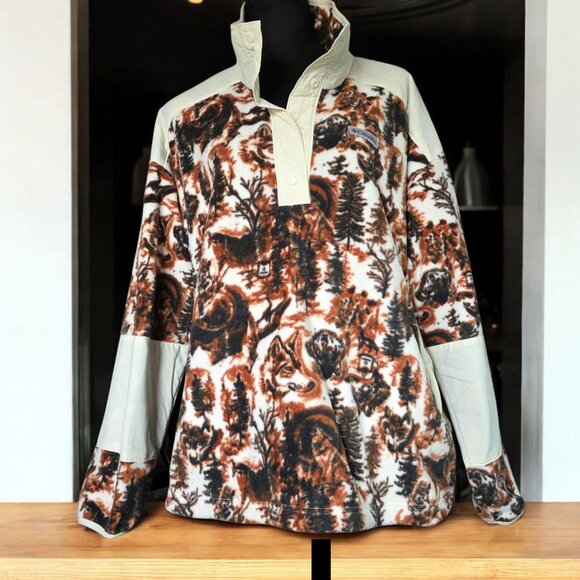 COLUMBIA ( 3X ) BENTON SPRINGS Fleece/Off White Cropped Pullover - Picture 2 of 8